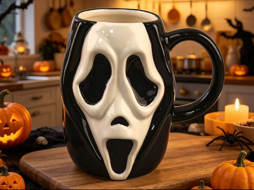 Halloween Atmosphere Funny Ghost Face Ceramic Cup Desk Decoration, Fun Ghost Face Halloween Decor Prop