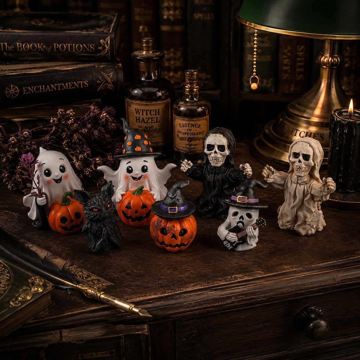 Halloween Resin Decoration Ghost Pumpkin Skull Black Cat Vintage Desk Halloween Atmosphere Decor Craft