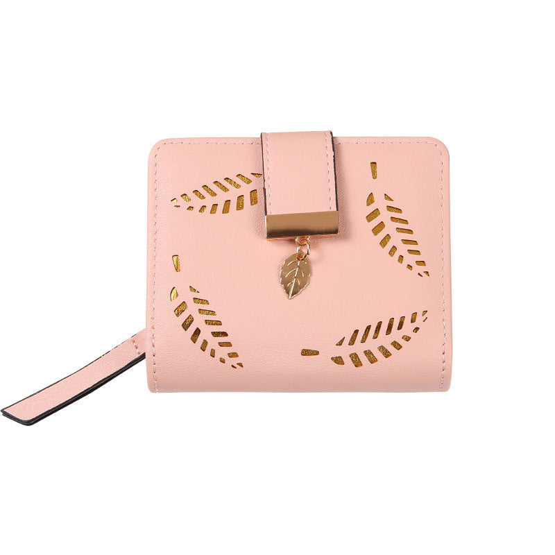 Hollow leaf zipper buckle coin purse