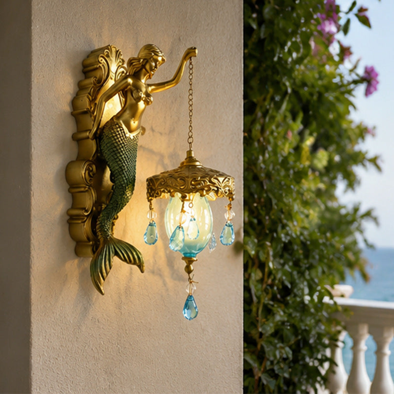 Vintage Resin Mermaid Wall Lamp Decorative Ornament, Elegant Minimalist Hanging Decoration