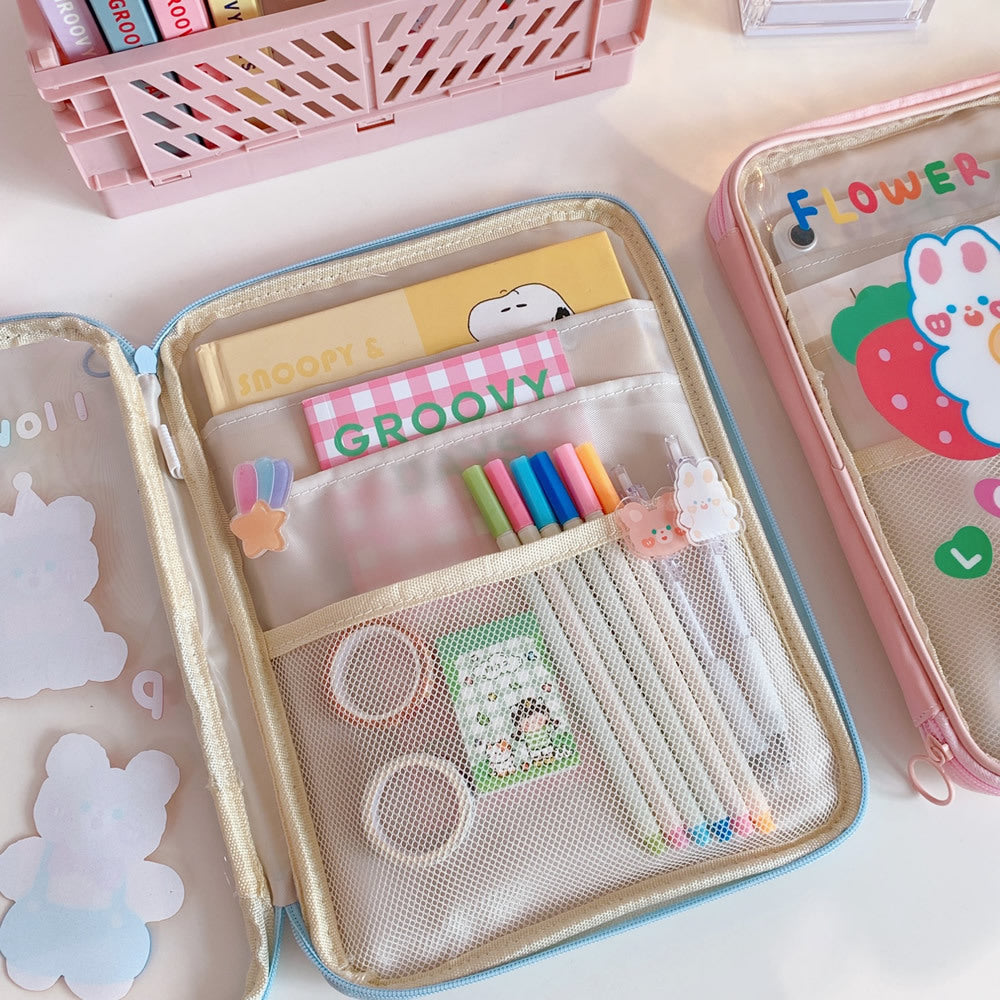 Ins Wind Transparent 11 Inch Tablet Bag Girl Heart Cartoon Cute Waterproof Storage Bag Laptop Bag