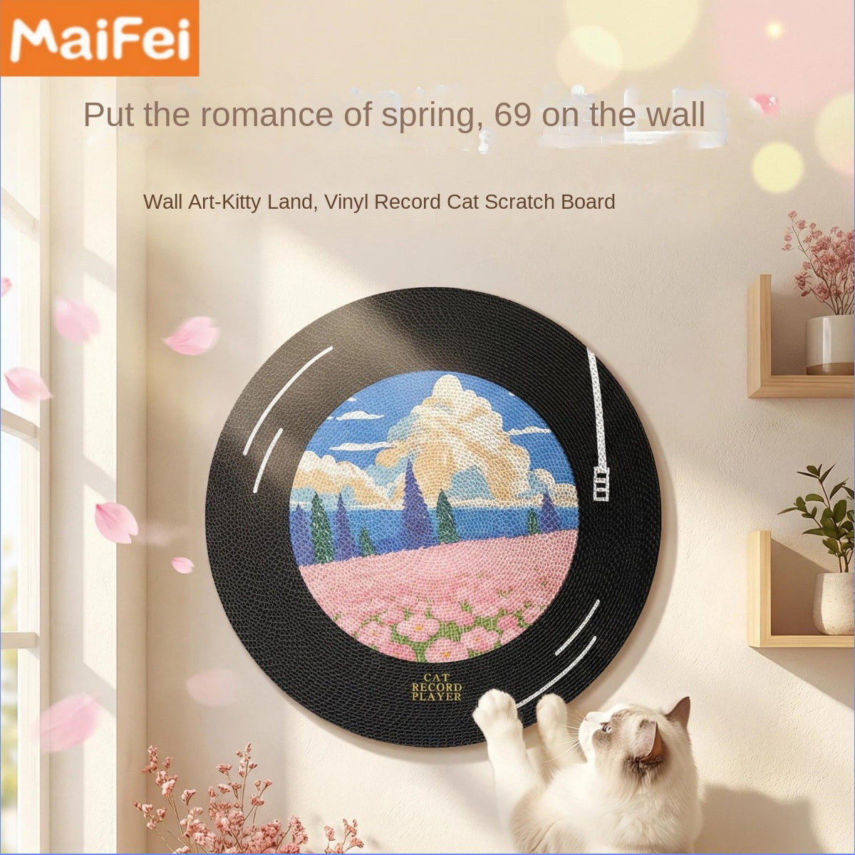 Original Corrugated Cardboard Cat Scratcher Wall-Mounted Rotating Vinyl Record Style Cat Scratch Board Oil Painting Design Cat Claw Board Gift