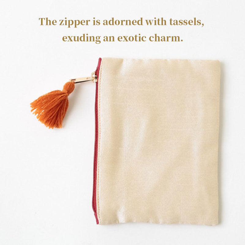Japanese Playing Card Embroidered Cosmetic Bag, Ethnic Fringe Coin Purse Retro Storage Pouch