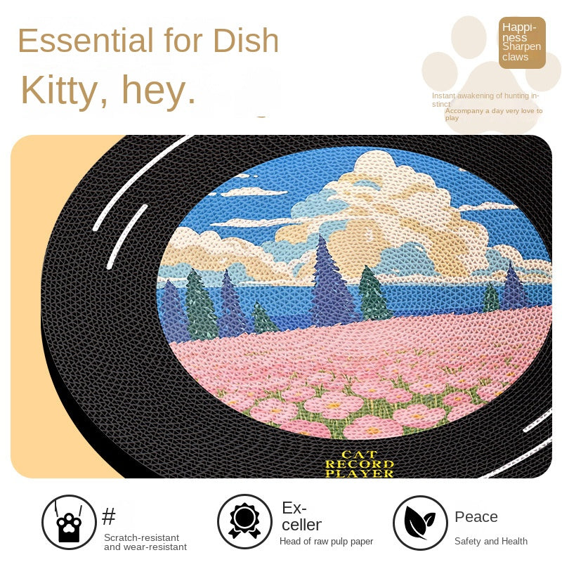 Original Corrugated Cardboard Cat Scratcher Wall-Mounted Rotating Vinyl Record Style Cat Scratch Board Oil Painting Design Cat Claw Board Gift