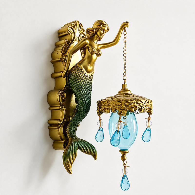 Vintage Resin Mermaid Wall Lamp Decorative Ornament, Elegant Minimalist Hanging Decoration