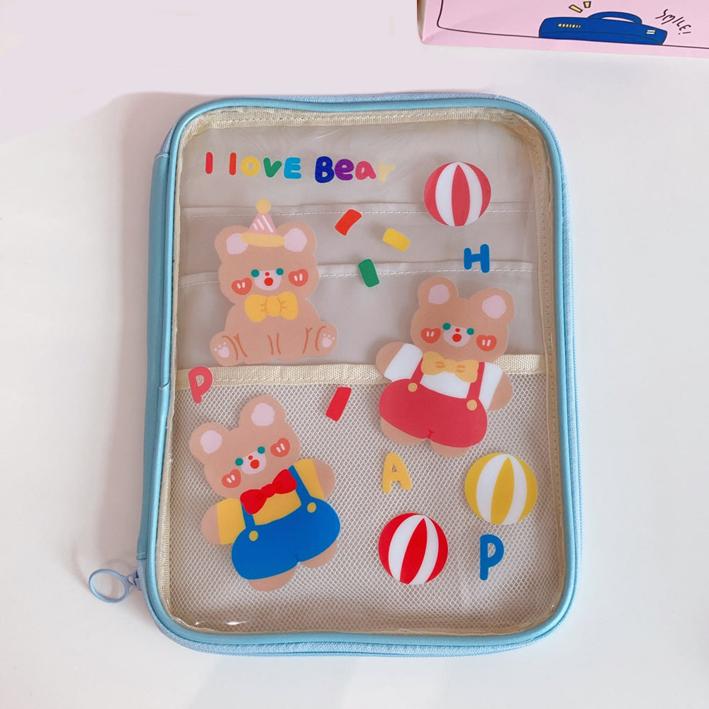 Ins Wind Transparent 11 Inch Tablet Bag Girl Heart Cartoon Cute Waterproof Storage Bag Laptop Bag