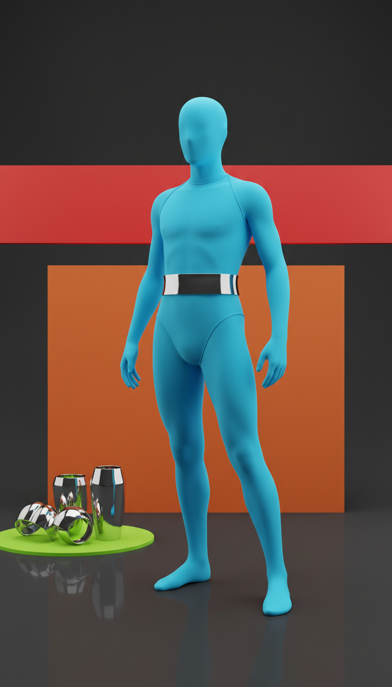 Pop Blue Futurist Bodysuit With Mirrored Belt