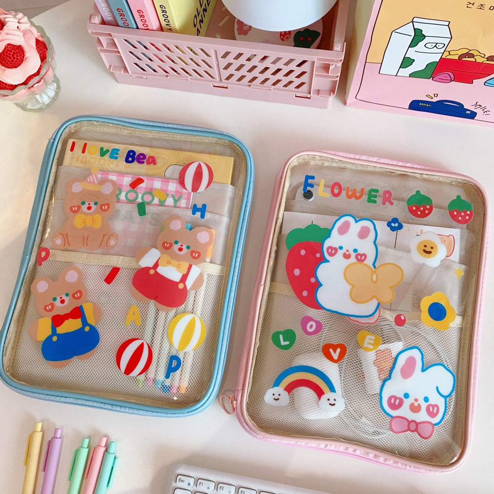 Ins Wind Transparent 11 Inch Tablet Bag Girl Heart Cartoon Cute Waterproof Storage Bag Laptop Bag