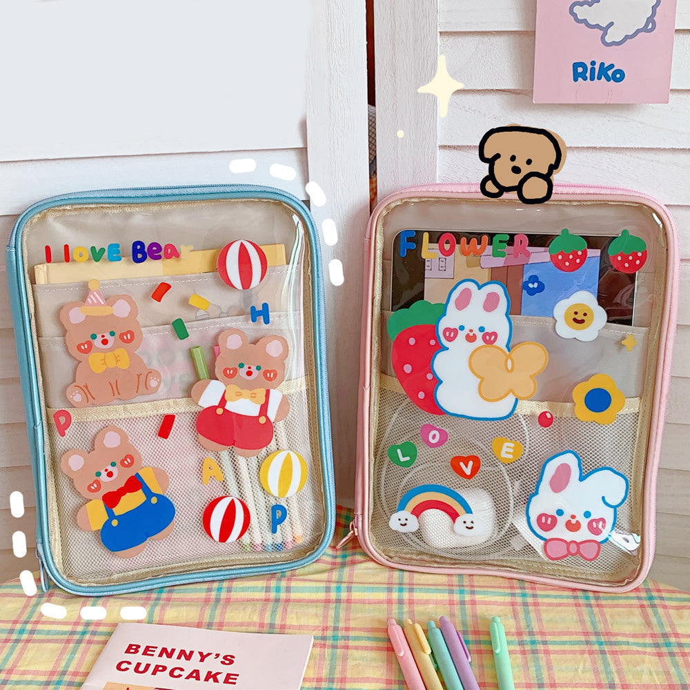 Ins Wind Transparent 11 Inch Tablet Bag Girl Heart Cartoon Cute Waterproof Storage Bag Laptop Bag