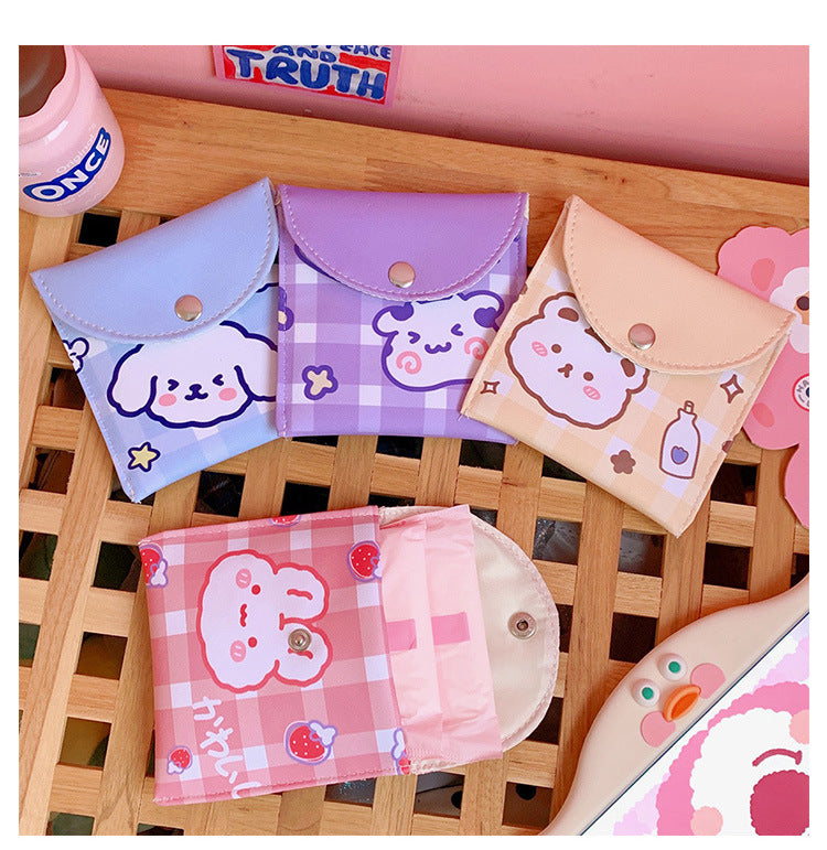 Japanese And Korean Girl Heart Ins Wind Large-Capacity Aunt Towel Storage Bag Cute Puppy New Bag Coin Purse Storage Bag