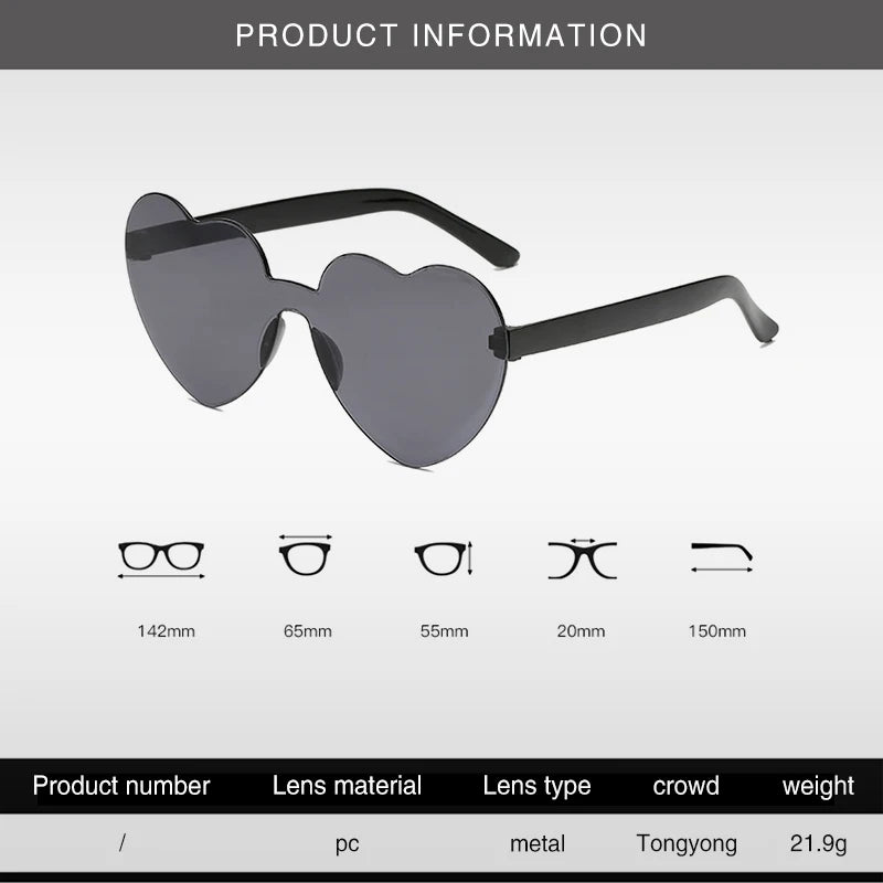 Heart-shaped Frameless Woman Sunglasses Candy Color Dazzling Color Transparent Polarized Lens Trend Personality Girl Sunglasses