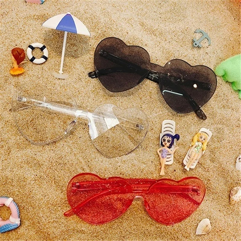Heart-shaped Frameless Woman Sunglasses Candy Color Dazzling Color Transparent Polarized Lens Trend Personality Girl Sunglasses